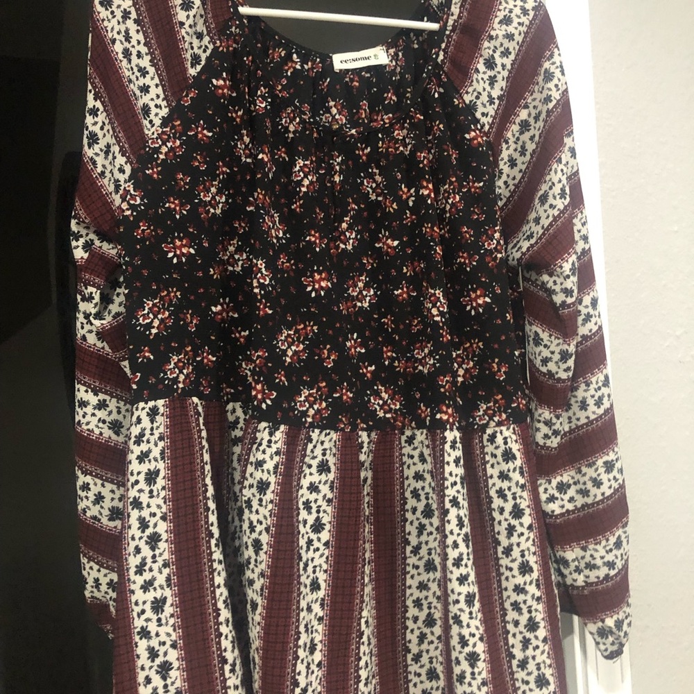 Floral multi-fabric blouse
